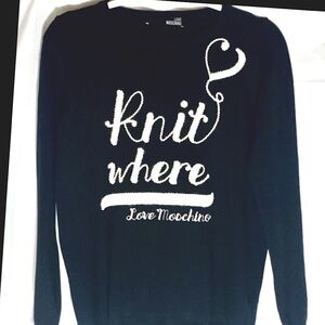 MOSCHINO Cashmere New Sweater Angora Wool Top New Black 6 Love Knit Wear